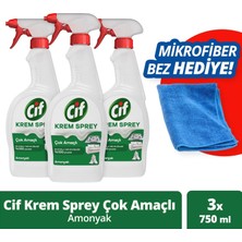 Cif Krem Sprey Amonyak Yüzey Temizleyici 750 ml x3 + Mikrofiber Bez Hediye x1