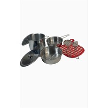 Paslanmaz Çelik Oyuncak Tencere Tava Seti 8 Parça Aksesuarlı - Evcilik Mutfak Tencere Seti