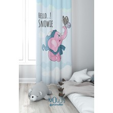 Moud's Pembe Fil Desenli Fon Perde Çocuk ve Bebek Odası Süet Dijital Baskılı Ekstrafor Büzgü Tek Kanat