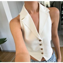 Meros Atelier Astarlı Ekru Cut Out Yelek