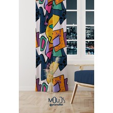 Moud's Artboard 2 Desenli Fon Perde Genç Odası Oturma Odası Süet Dijital Baskılı Ekstrafor Büzgü Tek Kanat