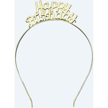 Happy Birthday Yazılı Metal Taç ve Kuşak & Siyah Altın Kuşak Altın Taç