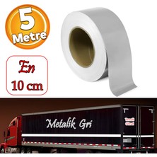 Düz Desensiz En 10 cm 5 mt Ikaz Bandı Reflektif Metalize Gri Renk Gece Parlayan Reflektörlü Bant