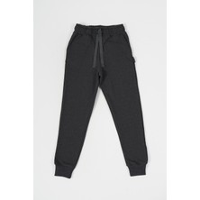 Mmetalic Antrasit Kalın Pamuklu Beli ve Paçası Lastikli Cepli 5-6-7-8-9-10-11-12 Yaş Kız Çocuk Eşofman Altı