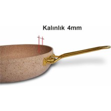 Öncü Altın Renk Kulplu Granit Derin Tencere ve Tava Seti 30 cm