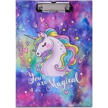 Melnio Magıcal Unıcorn Sekreterlik A4 Boyutunda 32x21,5 cm Metal Klipsli 2,5 mm Mukavva Kapak