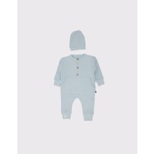 RG Brand Yarım Düğmeli Doğal Waffle Bebek Tulumu ve Beresi