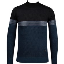 Çizgi Triko Erkek Yarım Balıkçı Yaka Triko Kazak Desenli Kol ve Bel Lastikli Çelik Örgü Regular Kalıp - 5009B