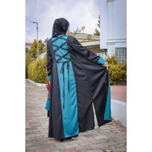 Harika Wear Turkuaz ve Siyah Renkte 3 Parçalı Takimi (Abaya-Elbise-Şal)
