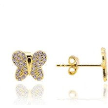 Midyat Gümüş Dünyası Altın Kaplama Kelebek Model Gümüş Küpe