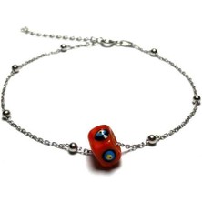 Kadın Gümüş Kadın Kırmızı Nazar Boncuklu Bileklik