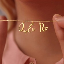 Gökdeniz 925 Kişiye Özel Harfli Kalp Detaylı Gümüş Hediyelik Kadın Kolye