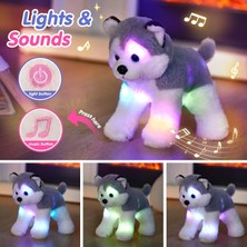 LWJG120 LWJG120。12 Inç Müzikal Glow Husky Köpek Peluş Hayvan Gerçekçi LED Şarkı Söyleyen Köpek Yumuşak Peluş Oyuncak Gece Lambası ile (Yurt Dışından)