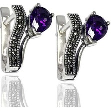 Midyat Gümüş Dünyası Kadın Ametist Taşlı gümüş Markazit Küpe 2020245B