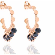 Midyat Gümüş Dünyası Siyah Taşlı Shakira Küpe - 925 Ayar Gümüş Üzeri Rose Kaplama