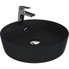 Creavit Loop Yuvarlak Masaüstü Setüstü Çanak Lavabo Siyah Mat Batarya Delikli Ø45 cm LP146