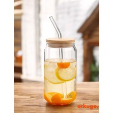 Bambu Kapaklı Pipetli Borosilikat Sunum Bardağı - Kahve Bardağı - Isı Dayanıklı Bardak - 600 ml Coollime