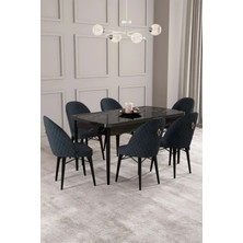 Sar Pakete Milano Serisi, Siyah Mermer Desen 80X132 Açılabilir Mdf Mutfak Masası Takımı 6 Adet Sandalye