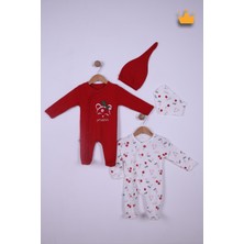 Baby Hola %100 Pamuk Kirazlı 2'Li Patikli Tulum Önlük Bere 4'Lü Set 23608
