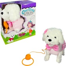 NillyToys Peluş Tasmalı Yürüyen Pembe Fiyonklu Köpek