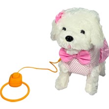 NillyToys Peluş Tasmalı Yürüyen Pembe Fiyonklu Köpek