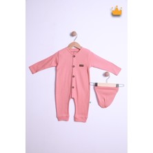 Baby Hola Kız Erkek Bebek Tulum Bere Takım %100 Pamuk Önden Düğmeli İnterlok 23630