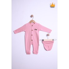 Baby Hola Kız Erkek Bebek Tulum Bere Takım %100 Pamuk Önden Düğmeli İnterlok 23630