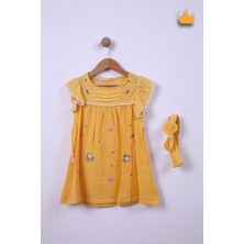 Babyhola %100 Pamuk Kız Bebek Çocuk Çiçek Nakışlı Bandanalı Elbise 4949