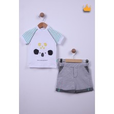 Babyhola %100 Pamuk Erkek Bebek Koala Detaylı Çizgili Şortlu Takım 2548