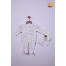 Babyhola %100 Pamuk Kız Bebek Şapkalı Eldivenli Güpürlü Patikli Tulum 3660