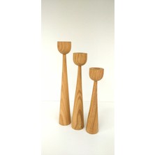 Iroko Home 3 Lü Mumluk-Şamdan Ahşap Set Özel Kestane Ağacı