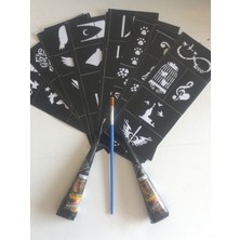 Airbrush Tattoo 2 Tüp Golecha Siyah Kına 10 Sayfa Şablon ve Fırça Hediyeli Geçici Dövme Seti