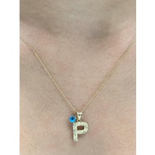 HAKAN GÜLER KUYUMCULUK  14 Ayar Altın Nazar Boncuklu P Harfli Zincir