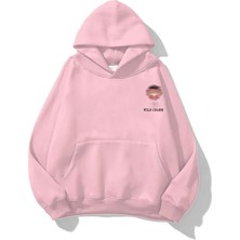 The Champ Clothing Kapüşonlu Içi Polar Wıld Charm Baskılı Pembe  Sweatshirt