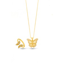 925 Ayar Gümüş Zirkon Taşlı Kelebek Model Gümüş Set(Özel Kutulu)