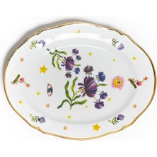 Bitossi Home Fabula Floral Porselen Oval Tabak 34 cm Mor