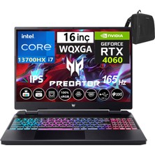 Acer Predator Helios Intel I7 13700HX 32GB Ddr5 4tb SSD 8GB/RTX4060 WINDOWS11PRO 16" 165 Hz Fhd IPS Taşınabilir Bilgisayar WNHQLUEY00448+WEBLEGELSINÇANTA