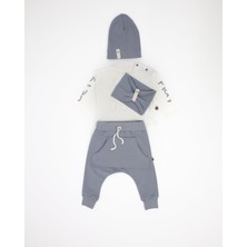 RG Brand Bebek 'OXO' Baskılı 4'lü Set - Pantolon / Uzun Kollu Body / Şapka / Tulum Set_RG226