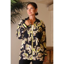 Hakim Yaka Fermuarlı Desenli Kadın Ceket 6015-2Y4