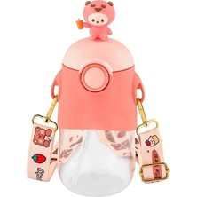 Figürlü Pipetli Taşıma Askılı Çocuk Matarası Suluk Okul Suluğu 500 ml