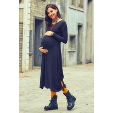 Kayık Yaka Parmak Geçmeli Hamile Elbise