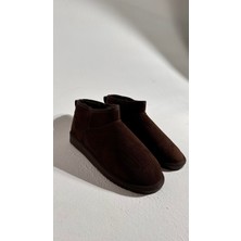 Eataly Shoes Ultra Mini Acıkahve Süet Içi Tüylü Düz Taban Bilekte Bot