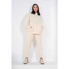 Yakamel Kadın 3 Iplik Baskısız Tek Renk Bol Kesim Rahat Kalıp Cepli Kapşonlu Yeni Sezon Kışlık Eşofman Takımı