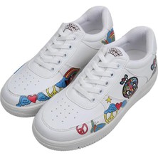 Dogo Kadın Vegan Deri Beyaz Sneakers - Warner Bros Tweety Love Tasarım