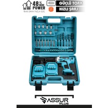 Assur Plus 12V 1.5Ah Çelik Şanzıman Bakır Sargılı Çift Akülü Şarjlı Matkap Vidalama 24 Parça