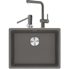 Franke Maris Mrg 210/110-52 Stone Grey Granit Eviye Actıve Plus Doccia 2.0 Armatür Sıvı Sabunluk Üçlü Set Stone Grey