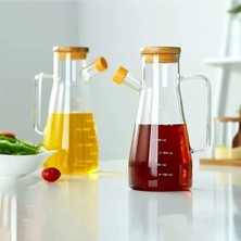 Bambu Kapaklı 900ML Borosilikat Cam Yağlık
