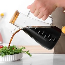 Bambu Kapaklı 900ML Borosilikat Cam Yağlık