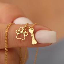 Nox Jewelry 14 Ayar Altın Mikron Kaplama Kişiye Özel İsimli Kemik & Pati Figürlü Gümüş Kolye - CN00367