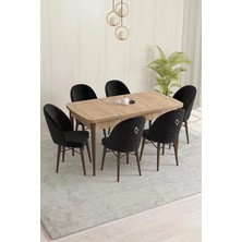 Sar Pakete Milano Serisi Meşe Desen 80X132 Açılabilir Mdf Mutfak Masası Takımı 6 Adet Sandalye